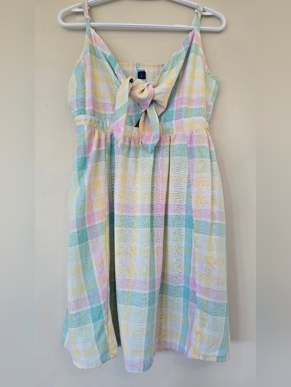 Old Navy Pastel Plaid Knot-Front Dress. Hip Pockets. Linen/viscose Blend.women's